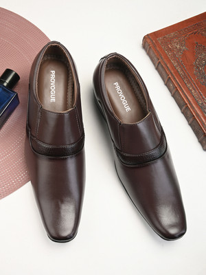 PROVOGUE Formal Synthetic Leather Slip On Shoes Slip On For Men(Brown , 8)