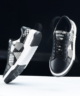 Koburg Casual Shoes for Men | Comfortable EVA Sole | Stylish Lace-Up KG-413 Sneakers For Men(Black, White , 10)