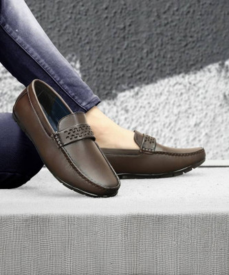 Ktrizko white Loafers for Men with Laser cut Design for every occasions daily use wear Casuals For Men(Brown , 8)