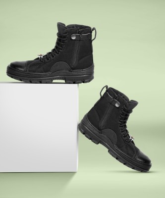 LIBERTY Black Zipper Boots For Men(Black)