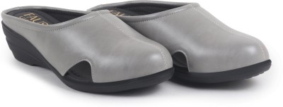 FAUSTO Back Open Flatform Formal Slip On Mules Clogs|All Day Comfort|Office Shoes Wedges For Women(Grey , 7)