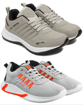 Free Kicks Combo Of 2 Shoes FK-Freesole & FK-444 Sneakers For Men(Grey, Orange , 8)