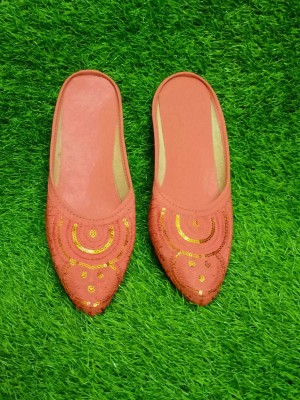 Online Juti Store Ethnic Mule For Women(Orange , 9)