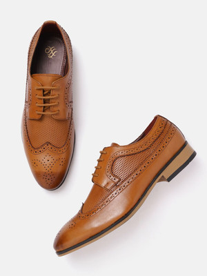House of Pataudi House of Pataudi Men Tan Brown Handcrafted Perforated Leather Formal Brogues For Men(Tan , 8)