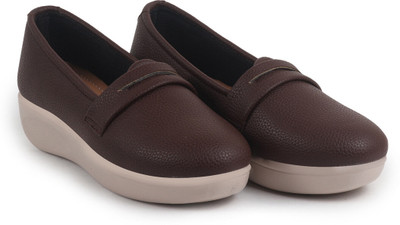 FAUSTO Textured Slip On Casual Shoes Flatform Heel Height Enhancer|All Day Comfort Loafers For Women(Brown , 9)