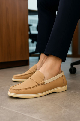 Stomped Men’s Classic Tan Slip-On Loafers – Premium Comfort & Style Loafers For Men 003 Loafers For Men(Tan , 7)