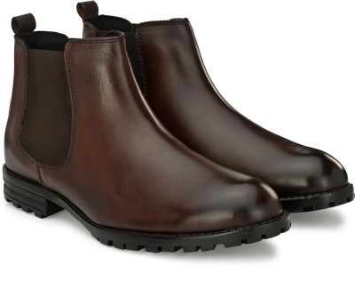 Hirel's Handpainted Chelsea Boots|Patina Finish|Soft Cushioned Insole|Slip-Resistance Boots For Men(Brown)