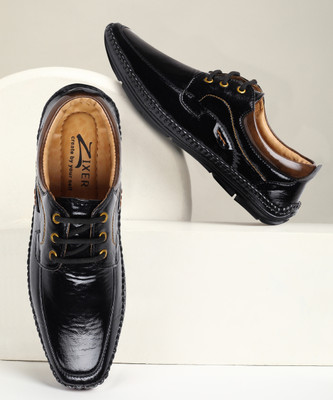 Zixer MEN'S HANDCRAFTED DERBY GLOSSY PATENT FORMAL LACEUP SHOES WITH MATTE FINISH Lace Up For Men(Black , 6)