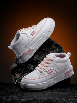 asian Sneakers For Women(White, Pink , 6)