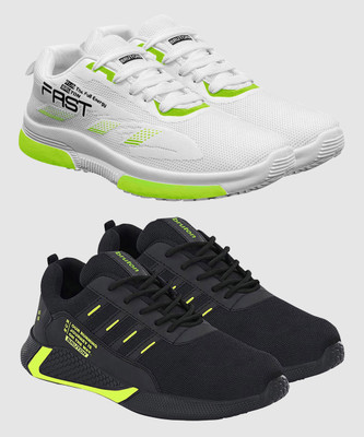 BRUTON Combo Pack of 2 Trendy & Stylish Casual Shoes Sneakers For Men(White, Black , 9)