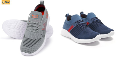 Face Sneakers For Men(Grey, Navy, Red , 6)