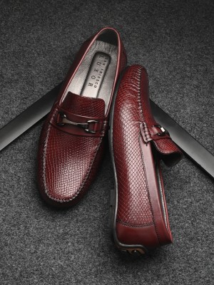 SAN FRISSCO Men Cherry Textured Premium Genuine Leather Casual Loafers For Men(Maroon)