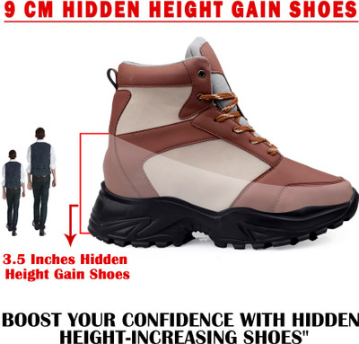 BXXY Men' 3.5 Inch Hidden Height Increasing Brown Casual Sneaker Laceup Ankle Boot Sneakers For Men(Brown , 8)