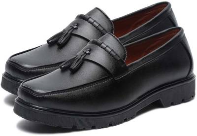 MUTAQINOTI Men's Black Vegan Leather Shoe Gothic Platform Moccasin Loafers For Men