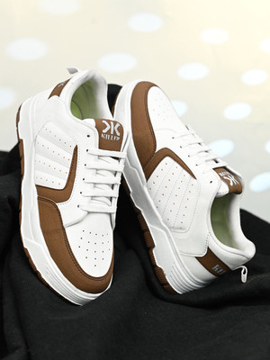KILLER Men's Chunky Sneaker Casual Shoe With lightweight Sole Sneakers For Men(Tan, White , 6)