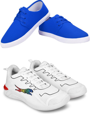 Free Kicks Combo Of 2 Shoes FK-201 & FK-PM-1100 Sneakers For Men(White , 7)