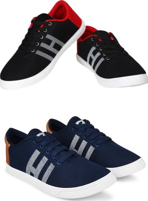 Free Kicks Combo Of 2 Shoes FK-MCW-145 & FK-Mcw145 Sneakers For Men(Navy, Tan , 6)