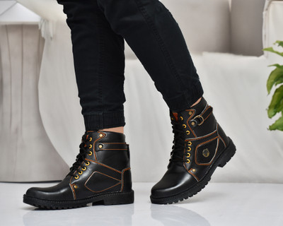 SHOELINE BLACK FALCON69 Classic Stylish Comfortable Outdoor HIGH-TOP Ankle Length Boots For Men(Black , 7)