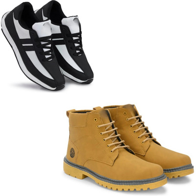 Walkivo Men’s Synthetic leather Shoes | Office & Party Wear Lace‑Up Design Lace Up For Men(Black, Yellow, White , 6)