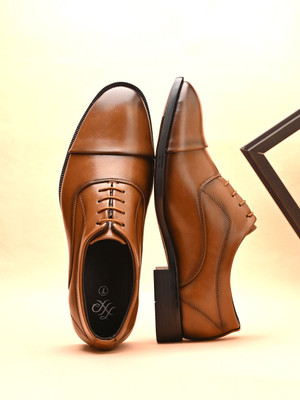 House of Pataudi Men Tan Faux Leather Formal Lace UP Oxford Shoe Oxford For Men(Tan , 6)