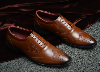 Aramish Genuine Leather Laceup Formal Brogues For Men(Tan , 5)
