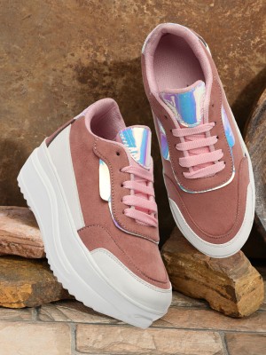 EVOLTAR sporty Sneaker royal velvet and metallic shoes for women Sneakers For Women(Pink)