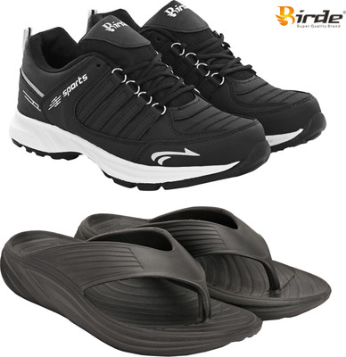 Birde Birde Stylish Combo Pack of 2 Lightweight Gym, Outdoor Shoes With Slippers Walking Shoes For Men(Black, Grey , 7)