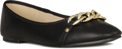 Bata Gold Trim Ballerina Bellies For Women(Black , 7)