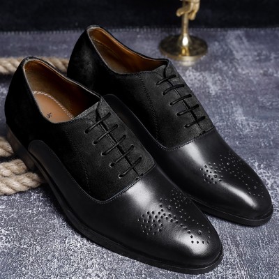 LOUIS STITCH Mens Black Formal Brogues Handmade Italian Suede Leather Shoes (11 UK) Brogues For Men(Black)