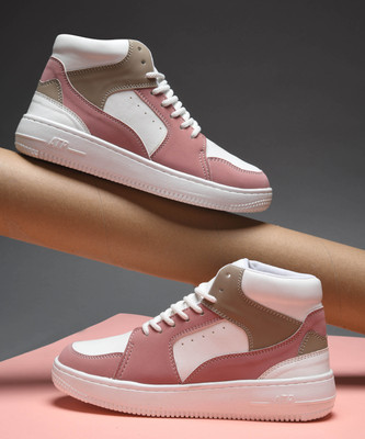 jm looks Women Casual Shoes Sneakers Lace-up Comfortable Breathable Cushion Insole Sneakers For Women(Pink, White , 8)