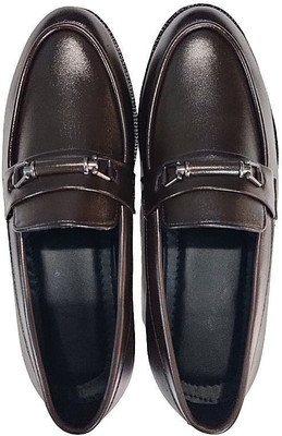 JINDAL ENTERPRISES Men’s Stylish Formal Loafers with Metal Buckle – Classic Slip-On Dress Shoes Loafers For Men(Black , 8)