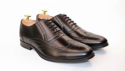 Lucca Italy Genuine Leather Men's Classic Oxford Brogue Dress Shoes Leather Brogues For Men(Black , 7)