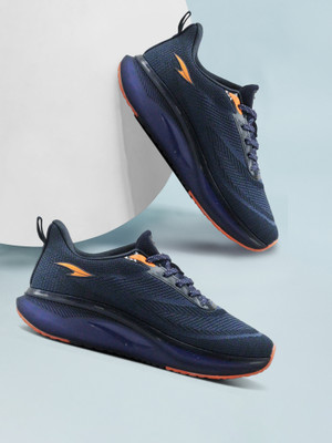 asian Sneaker | Soft Cushioned Insole, comfortable Training & Gym Running Shoes For Men(Navy, Orange , 8)