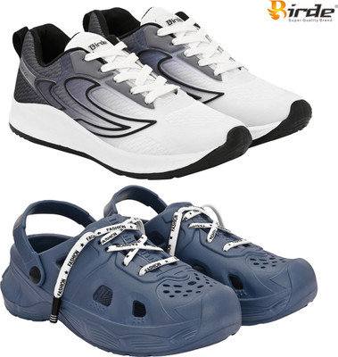 Birde Birde Stylish Combo Pack of 2 Lightweight Walking, Running Shoes With Clogs Squash Shoes For Men(Grey, Blue , 9)