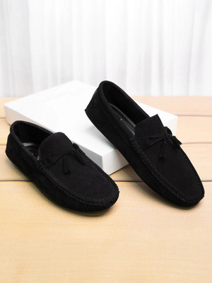 LOUIS STITCH Black Suede Leather Casual Loafers for Men (ITSUTA) Size 7 Loafers For Men(Black , 7)