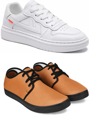 Free Kicks Combo Of 2 Shoes FK-Alpha & FK-205 Sneakers For Men(Maroon, Tan , 6)