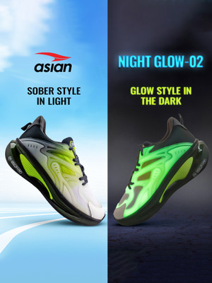 asian Asian Glow in the Dark sneakers Technology with Memory Foam insole Running Shoes For Men(Grey, Green , 8)