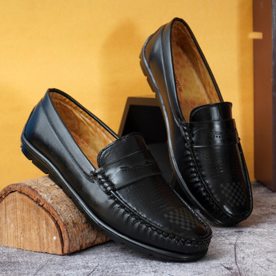 PROVOGUE Synthetic Leather Loafers | Lightweight AirMix Sole | Cushion Comfort Loafers For Men(Black , 7)