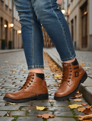 BROOMI Brown Synthetic Leather High Ankle Boots for Men Boots For Men(Brown , 6)