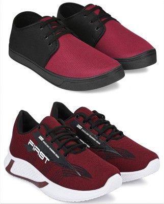 Free Kicks Combo Of 2 Shoes FK-565 & FK-206 Sneakers For Men(Black, Maroon , 10)