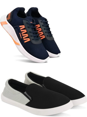 The Flexiwail Walking Shoes For Men(Navy, Grey, Black , 8)