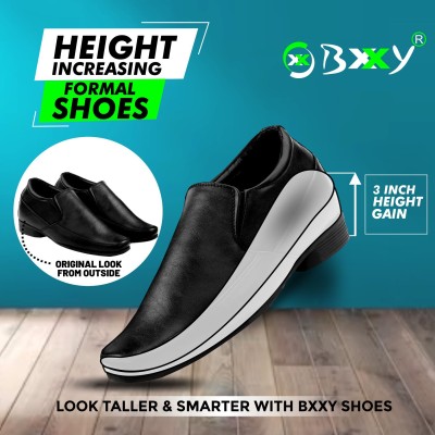 BXXY Men's 3 Inch Hidden Height Increasing Black Formal Slip-On Office Wear Shoes Slip On For Men(Black)