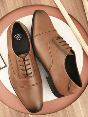 House of Pataudi Men Tan Faux Leather Formal Lace Up Derby Derby For Men(Tan , 11)