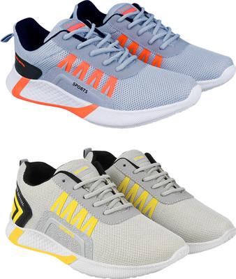 Birde Combo Pack of 2 Casual Shoes Sneakers For Men(Grey, Orange, Yellow , 6)