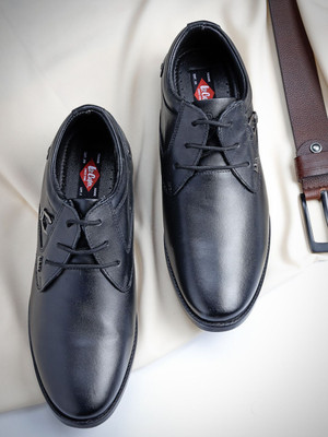 LEE COOPER Leather Derby Lace-Up Lightweight Comfort Trendy Premium Office/Party Derby For Men(Black , 10)