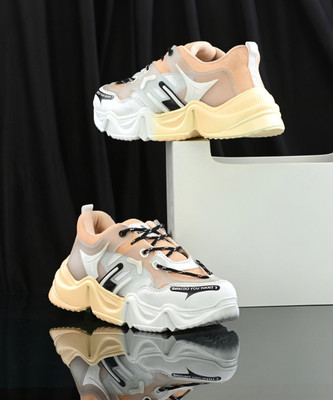 Rowlans Women's light weight stylish comfortable walking casual shoe Running Shoes For Women(Beige , 3)
