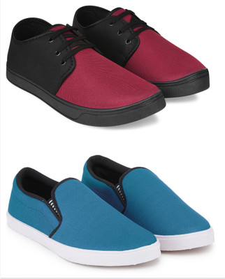 Free Kicks Combo Of 2 Shoes SW-206 & SW-Fitman Sneakers For Men(Blue, Maroon , 9)