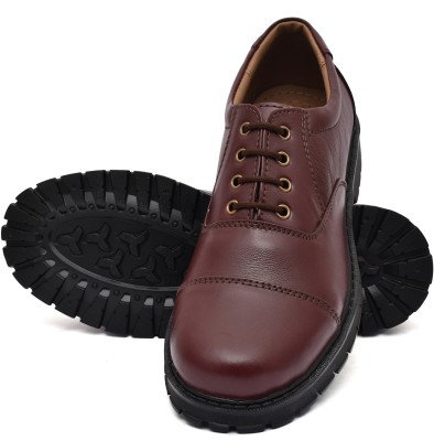 PILLAA PILLAA leather brown formal police oxford Lace up shoes for men Oxford For Men(Brown , 11)