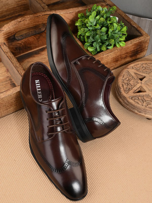 KILLER Lightweight Slip resistant Leatherette Formal Wrinkle Lace Up Classic Derby Shoe Lace Up For Men(Brown , 7)