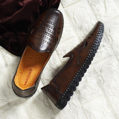PROVOGUE Men’s Loafers | Lightweight Synthetic Leather Slip-On Casual Party Shoes Loafers For Men(Brown , 6)